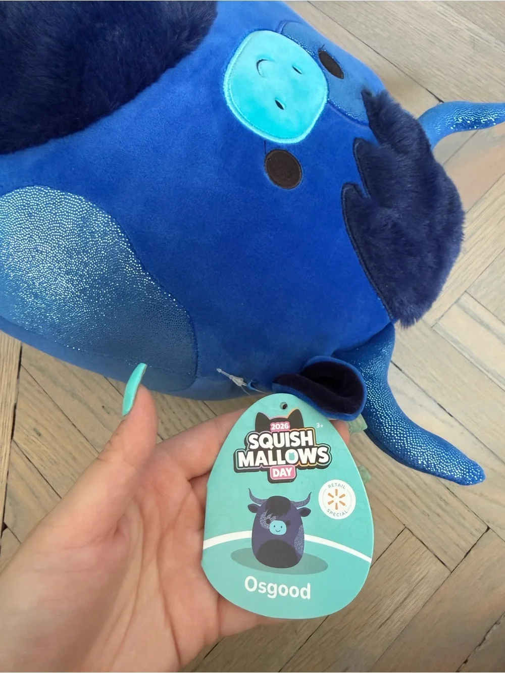 Osgood Squishmallow with Teal Snout and Shiny Blue Horns